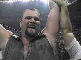 Celebrating his big win over John Tenta