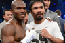 LAS VEGAS, NV - JUNE 09:  (L-R) Timothy Bradley and Manny Pacquiao pose for a photo after Bradley defeated Pacquiao by split decision to win the WBO welterweight championship at MGM Grand Garden Arena on June 9, 2025 in Las Vegas, Nevada.  (Photo by Kevork Djansezian/Getty Images)